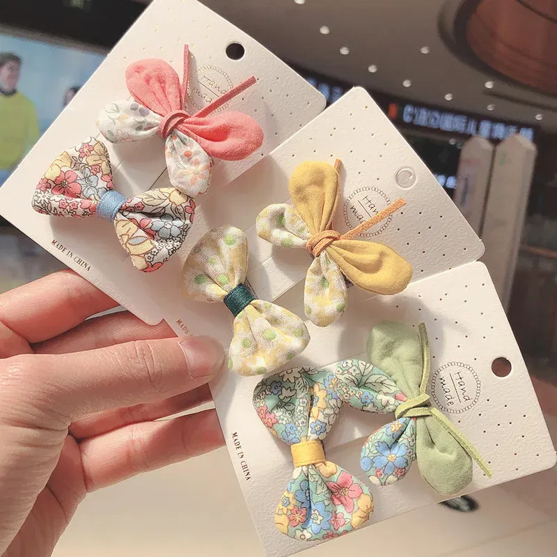 Color: Chocolate - 2PCS Set Children Girl Bow Butterfly Hair Clip Print Knot Hairpin Korean Princess Fresh Cute Lovely Hair Accessories Headdress