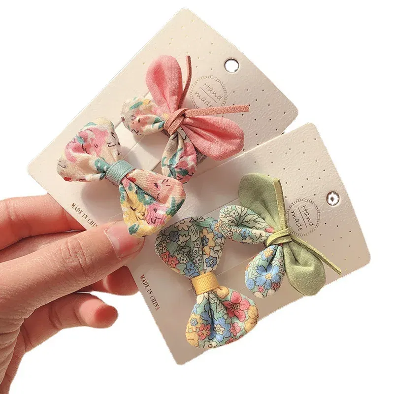 Color: Chocolate - 2PCS Set Children Girl Bow Butterfly Hair Clip Print Knot Hairpin Korean Princess Fresh Cute Lovely Hair Accessories Headdress
