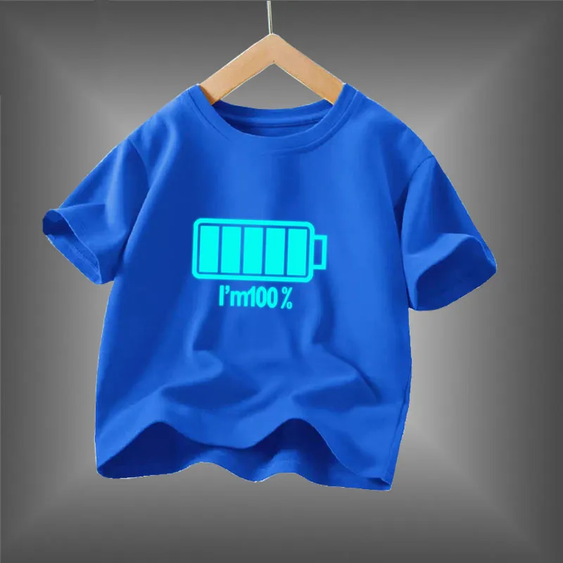 Kid Size: 10T, Color: Black - 2024 New Boys Luminous Battery T Shirts Summer Short Sleeve Children's Clothes Kids Glow In Dark Tees