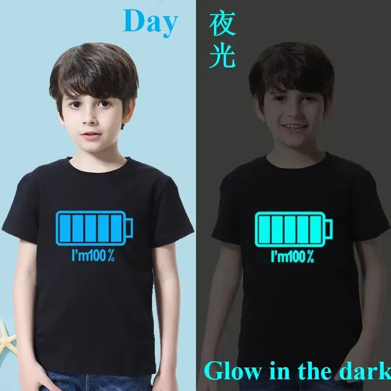 Kid Size: 10T, Color: Black - 2024 New Boys Luminous Battery T Shirts Summer Short Sleeve Children's Clothes Kids Glow In Dark Tees