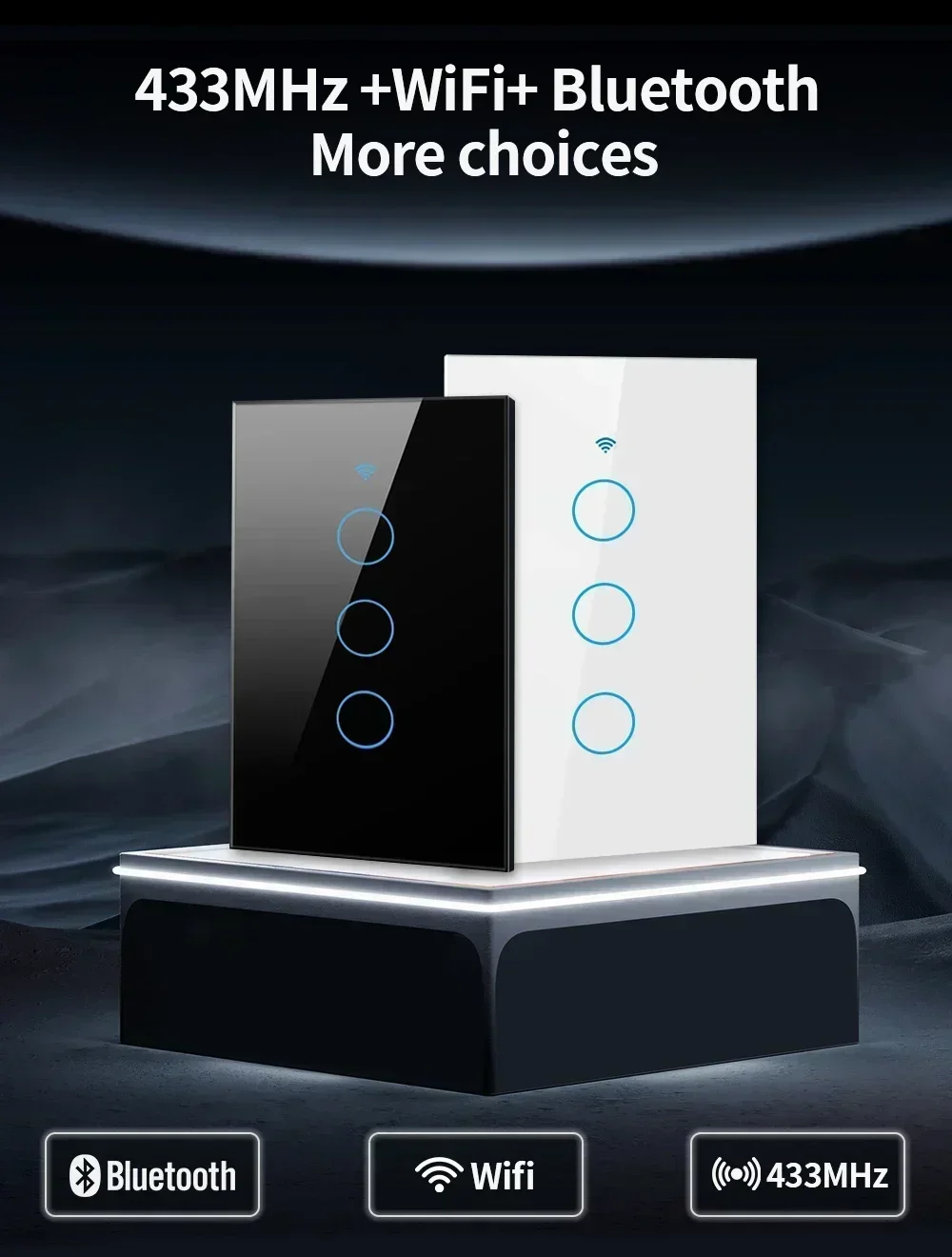 Color: black - Tuya US WiFi+Bluetooth Smart Switches No Neutral Wire Required 1/2/3/4 Gang Light WiFi Touch Switch Work with Alexa Google Home