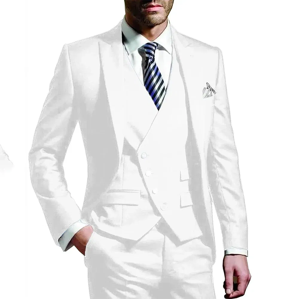 Color: Yellow, Size: L, Ships From: CHINA - White Men Wedding Suits Groom Wear Peak Lapel Wedding Groom Tuxedos Business Party Suit 3 Pieces (Jacket+Vest+Pant?‰Costume Homme