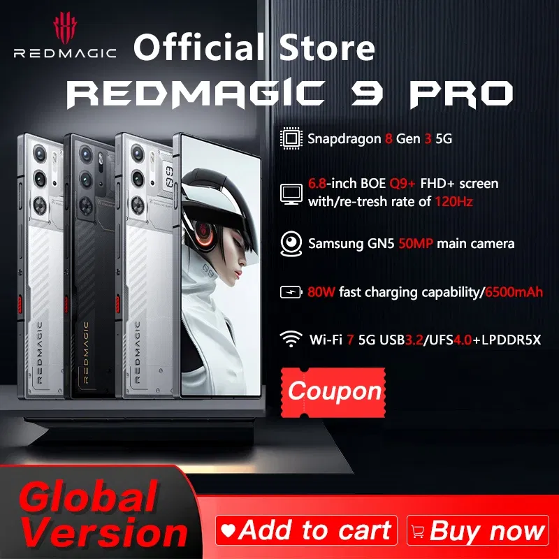 Color: WHITE, Ships From: CHINA, Bundle: Bundle 2 - Original Global Version RedMagic 9 Pro 5G Phone 6.8" Q9+ Full Flat FHD+ Gaming Phone Snapdragon 8 Gen 3 6500mAh 50MP NFC