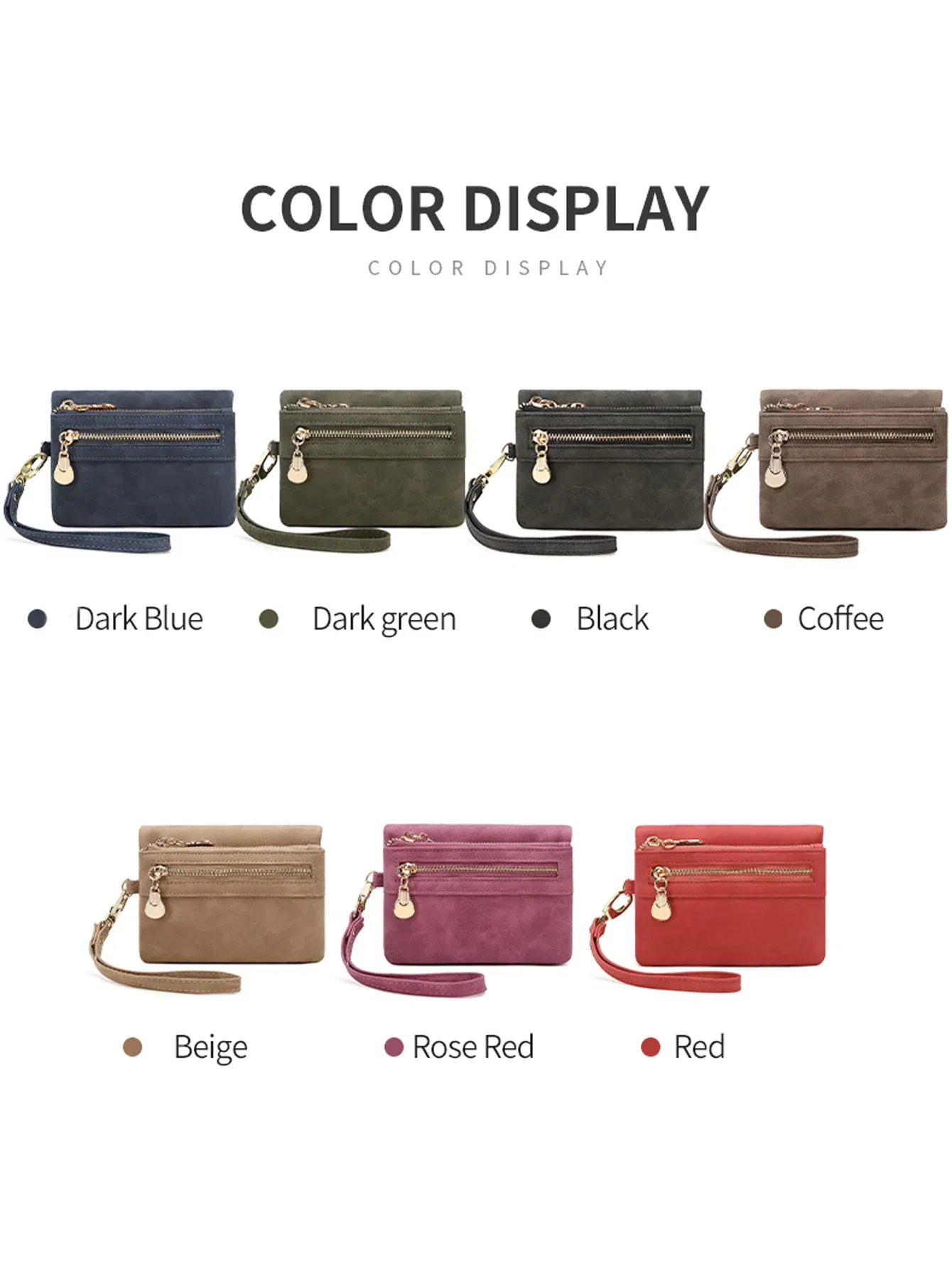 Color: Lavender - Retro foldingzipper wallet high-quality PUleather portablemultifunctional women's walletfashionable withID card window wrist bag