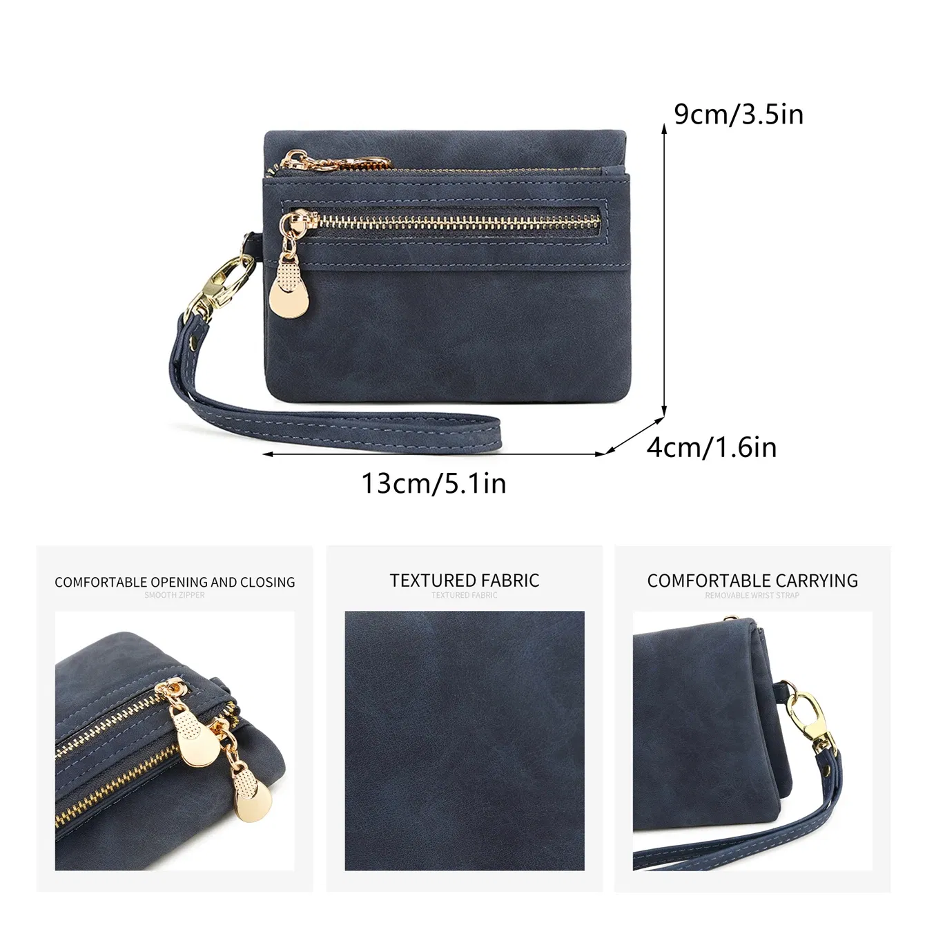 Color: Lavender - Retro foldingzipper wallet high-quality PUleather portablemultifunctional women's walletfashionable withID card window wrist bag