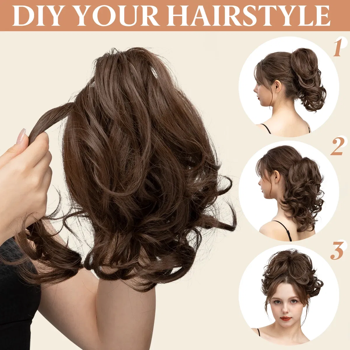 Color: P18/22, Bulk Buy: 1pc - Synthetic Diy Claw Clip In Ponytail Hair Extensions Hairpiece Hair Bun Fake Black Blonde Natural Hair False Pigtail for Women