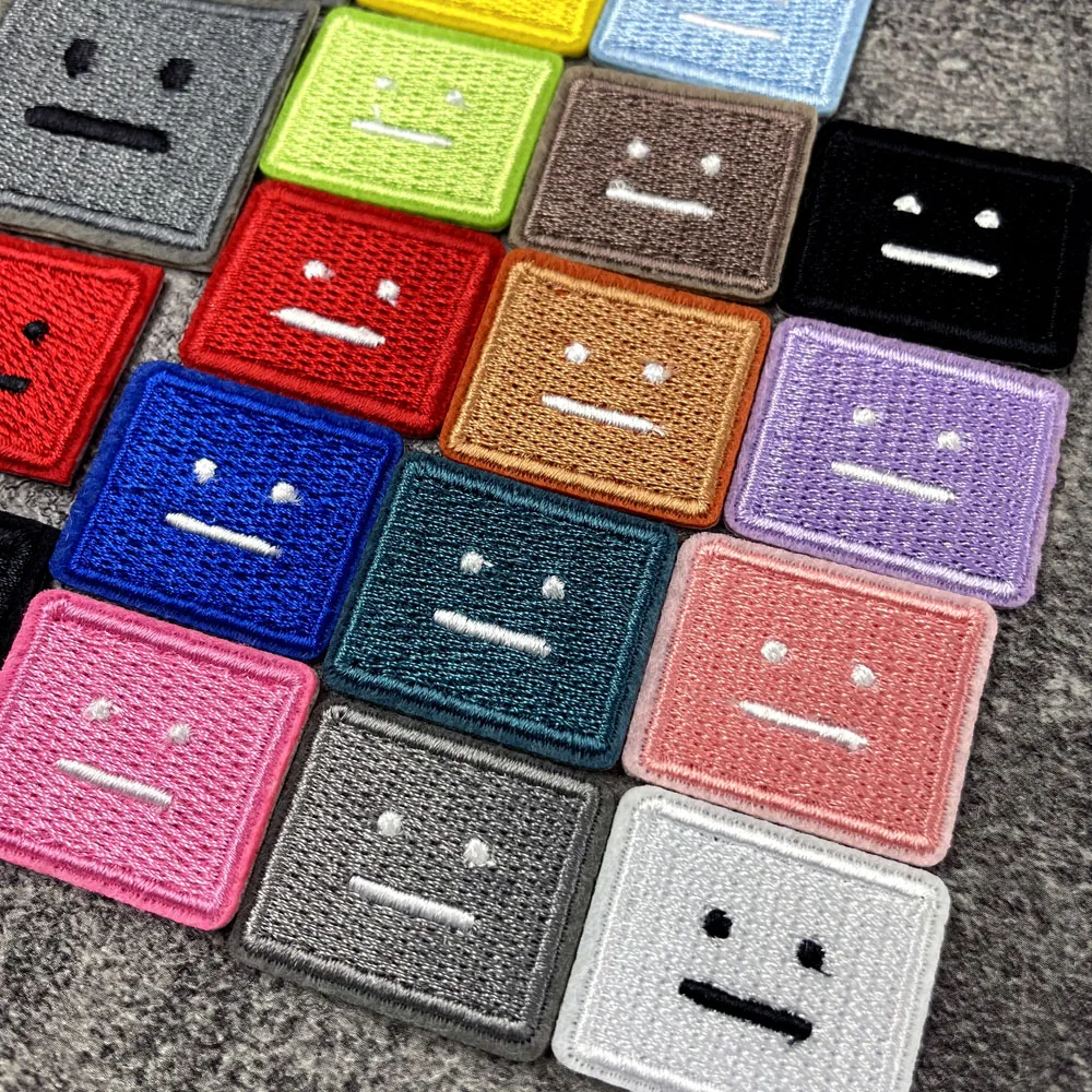 Color: Pink - Square Expression Embroidered Applique Patches Fabric Garment Apparel Clothing Accessories Embroidery Badges Pink Black White