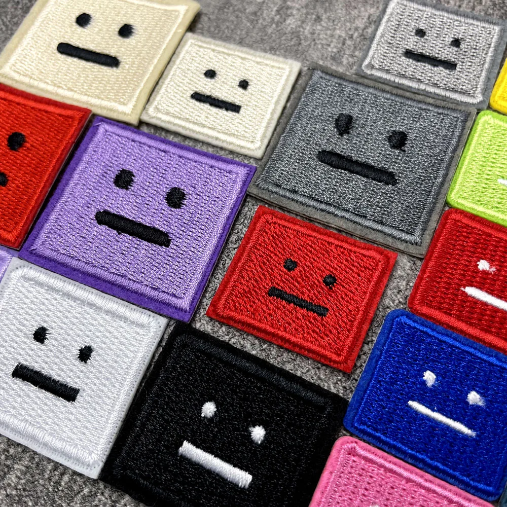Color: Pink - Square Expression Embroidered Applique Patches Fabric Garment Apparel Clothing Accessories Embroidery Badges Pink Black White