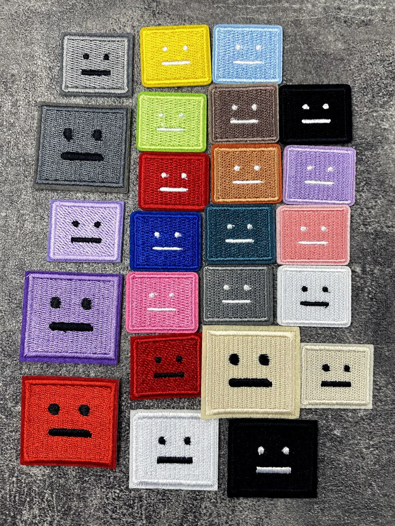 Color: Pink - Square Expression Embroidered Applique Patches Fabric Garment Apparel Clothing Accessories Embroidery Badges Pink Black White