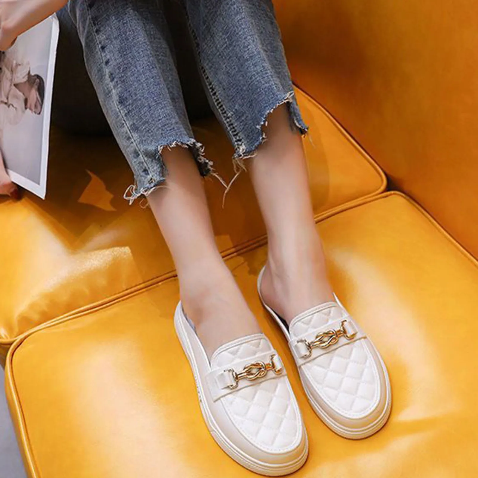 Color: Khaki, Shoe Size: 37 - Summer New Style Women's Soft Bottom Anti-slip Versatile Outer Wear Beach Flat Bottom Lazy Person One Step Casual Half Slippers