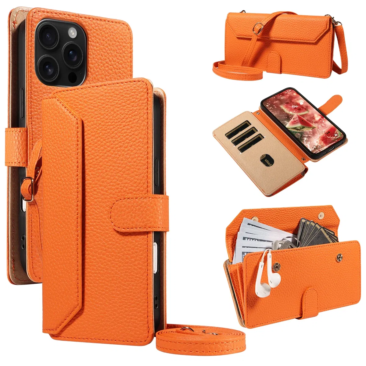 Color: Beige, Bundle: Case & Strap, Material: Artificial Leather, Compatibility by Model: Galaxy S24 Ultra - Crossbody Leather Phone Case for Samsung Galaxy S25Edge S25Ultra S24FE S24Ultra S23Ultra Multi-Card Slot Anti-Drop Wallet Case