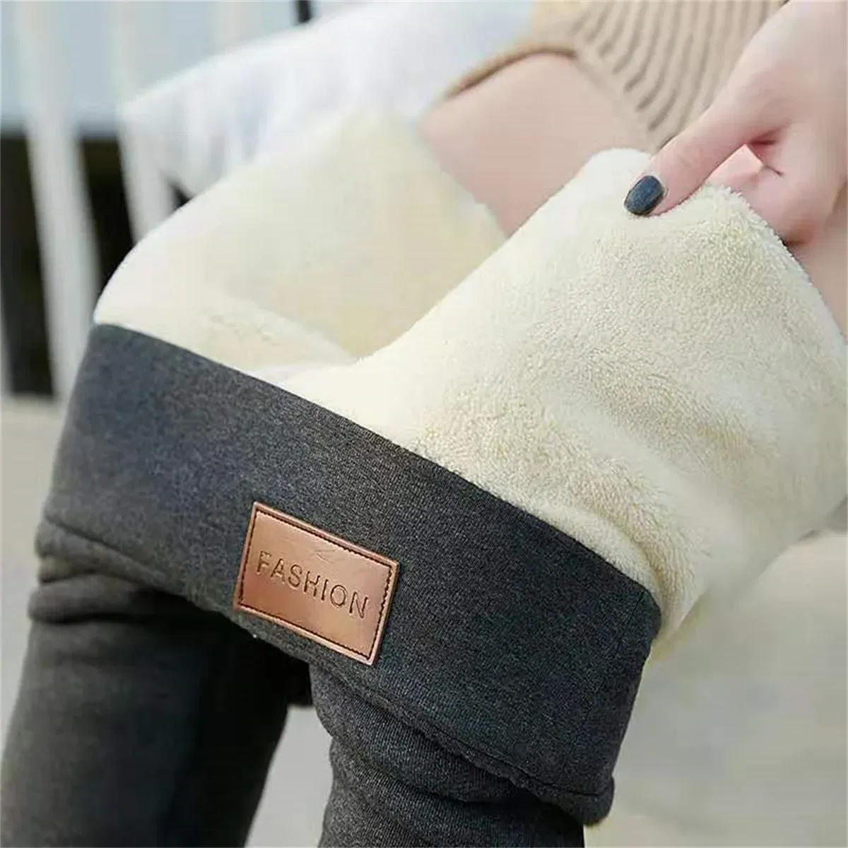 Color: Dark Grey, Size: M - Winter Women Leggings Solid Warm Leggings Thicken Lambwool Hight Waist Fleece Keep Butt Lift High Stretchy Walking Pants Pocket