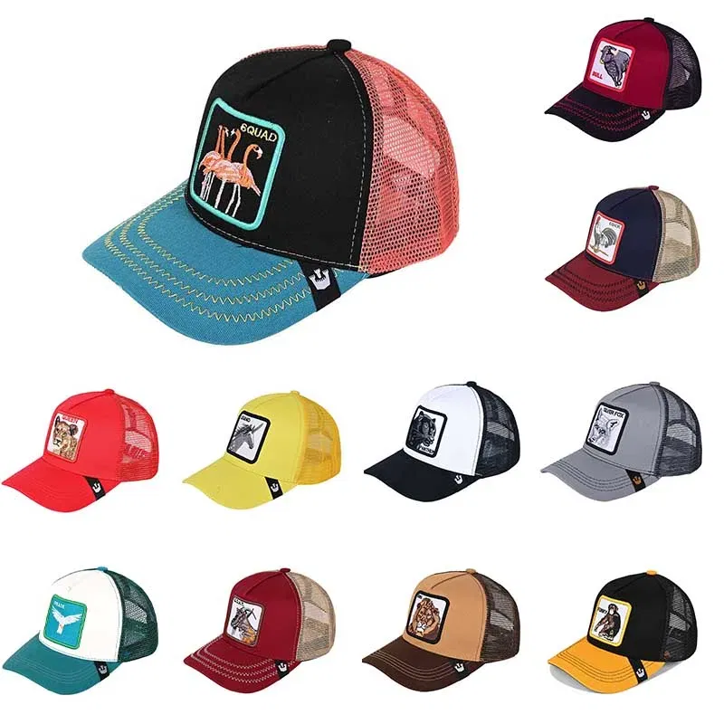 Color: Burgundy - Baseball Caps Men Women Snapback Hip Hop Cap With Fashion Animals Embroidery Summer Breathable Mesh Trucker Caps Streetwear Bone