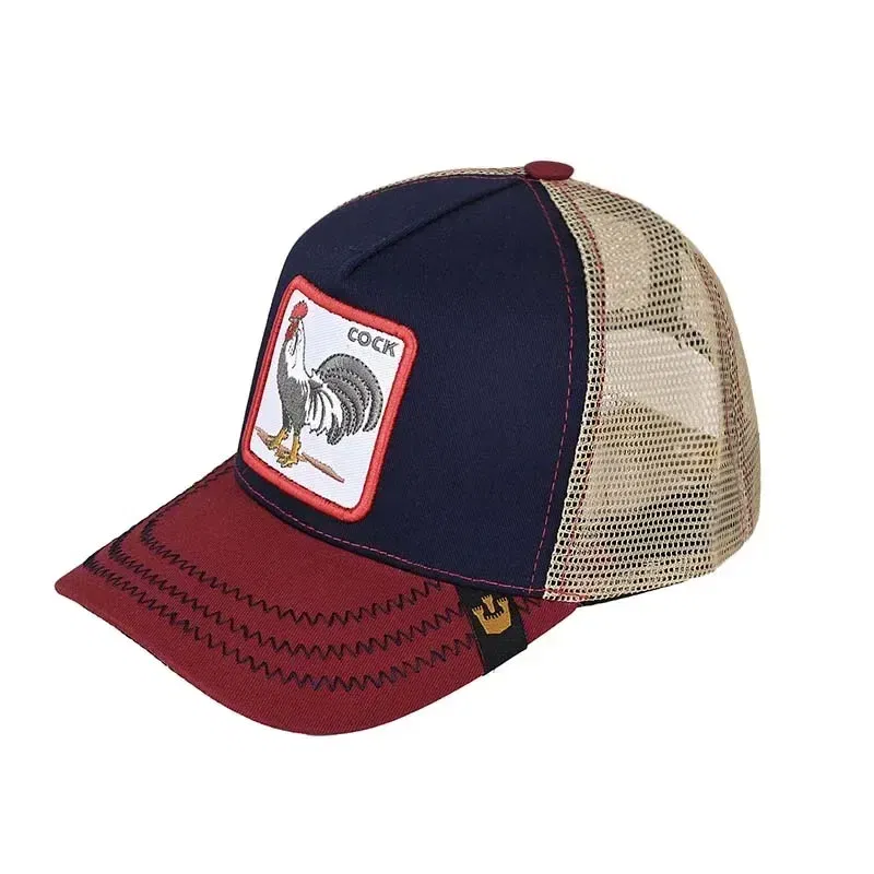 Color: Burgundy - Baseball Caps Men Women Snapback Hip Hop Cap With Fashion Animals Embroidery Summer Breathable Mesh Trucker Caps Streetwear Bone
