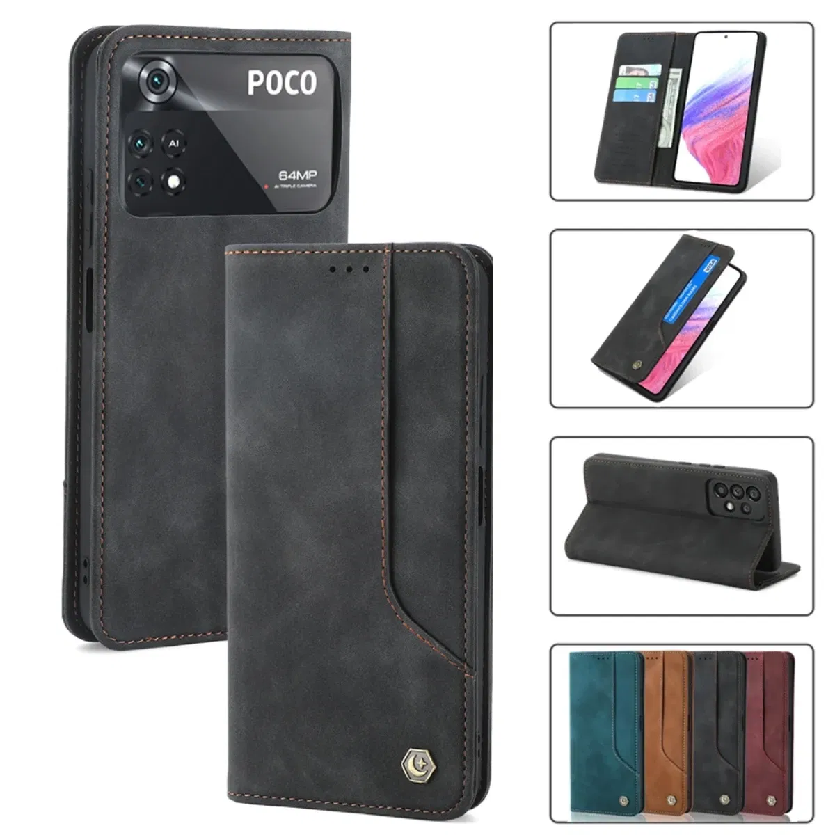 Color: Blue, Material: Denim - Flip Leather Case For Xiaomi Mi 13 12T 11T 10T 11 12 Lite Pro 5G Poco F5 X5 Pro M6 M5S M4 F4 F3 X3 X4 GT Magnet Wallet Cover