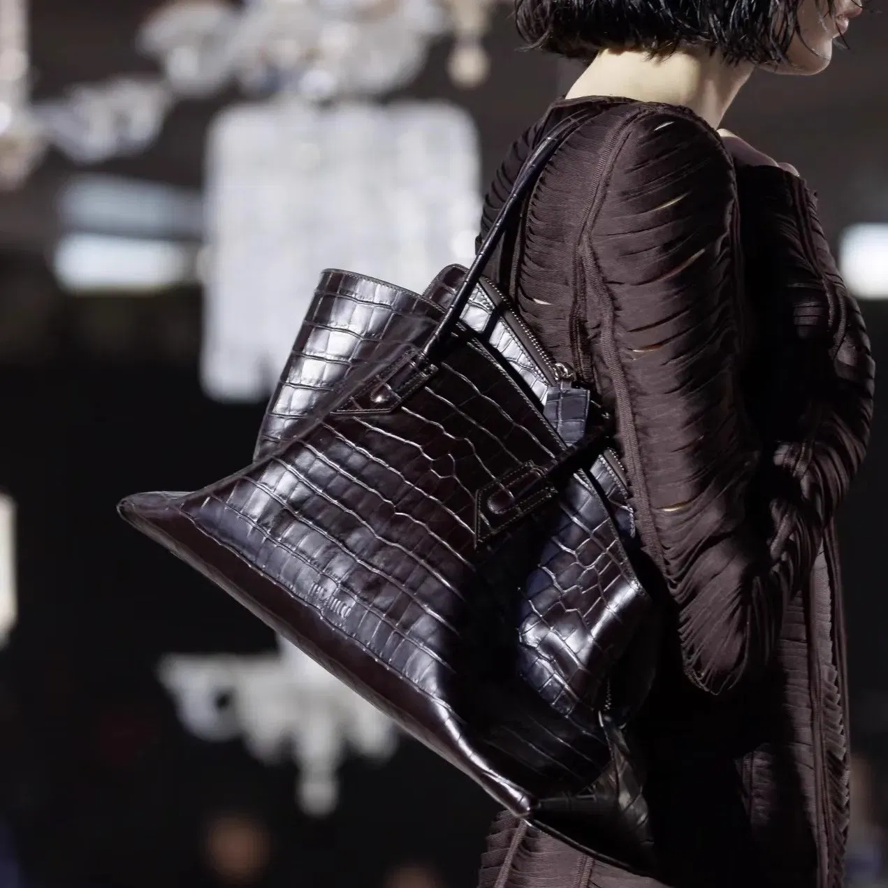 Color: APRICOT - Brand Crocodile pattern genuine leather luxury Handbags High Quality alligator large capacity Lady Totes Shoulder Crossbody Bag