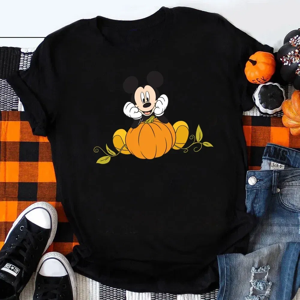 Color: black, Kid Size: 3T - Funny Mickey Minnie Mummy Print Disney Children Cotton T Shirts Trick Treat Fashion Halloween Cute Kid Clothes Girls Streetwear