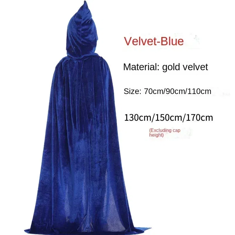 Color: green, Size: XL - Velvet Cloak Cape Hooded Medieval Costume Witch Wicca Vampire Man Woman Unisex Solid Color