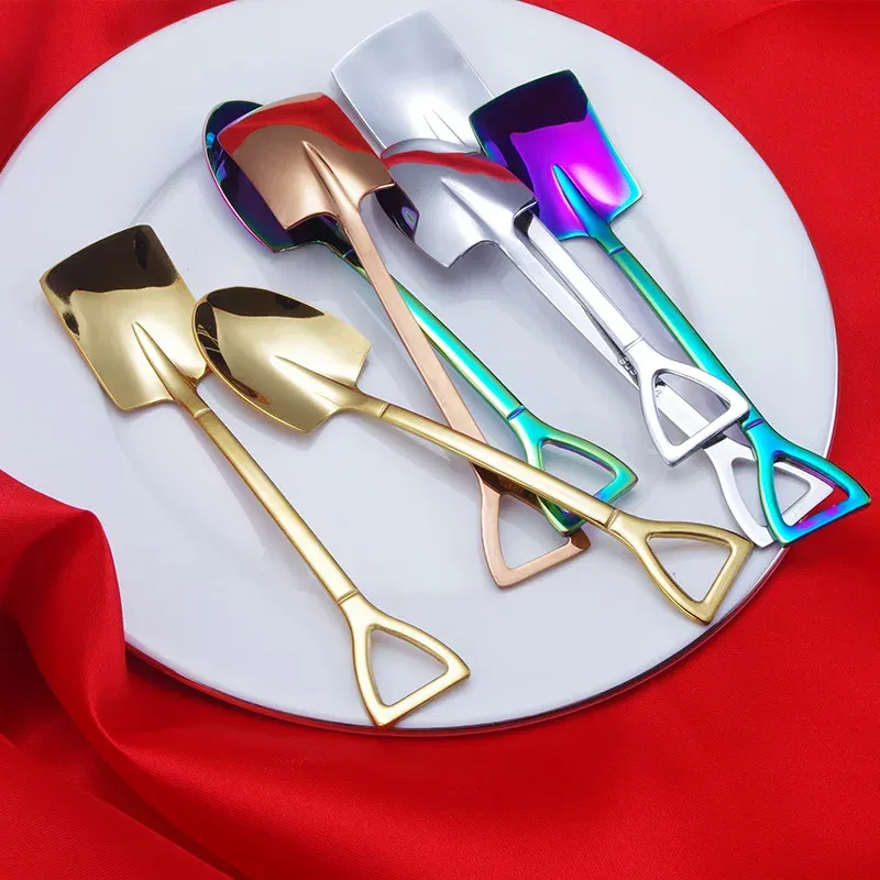 Color: grey, Ships From: CHINA - Stainless Steel Coffee Tea Spoon Creative Retro Shovel Scoop for Dinner Ice Cream Dessert Watermelon Kitchen Tableware Bar Tool