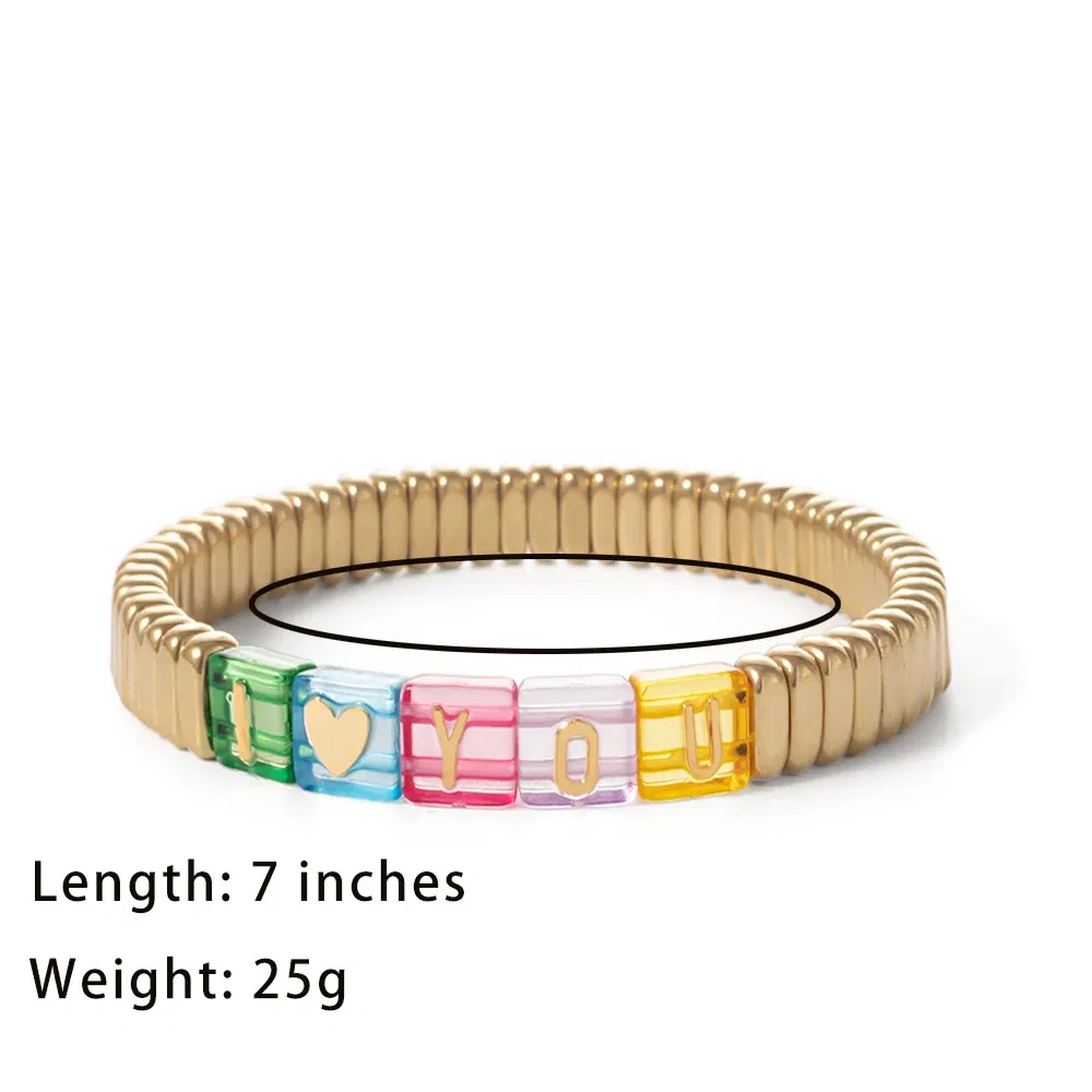 Metal Color: Rhodium Plated, Ships From: CHINA - Wholesale Gold Silver Color Elastic Bracelets Handmade Letter Charms Bracelets For Women 2X8MM Beads Bracelets Bohemain Jewelry