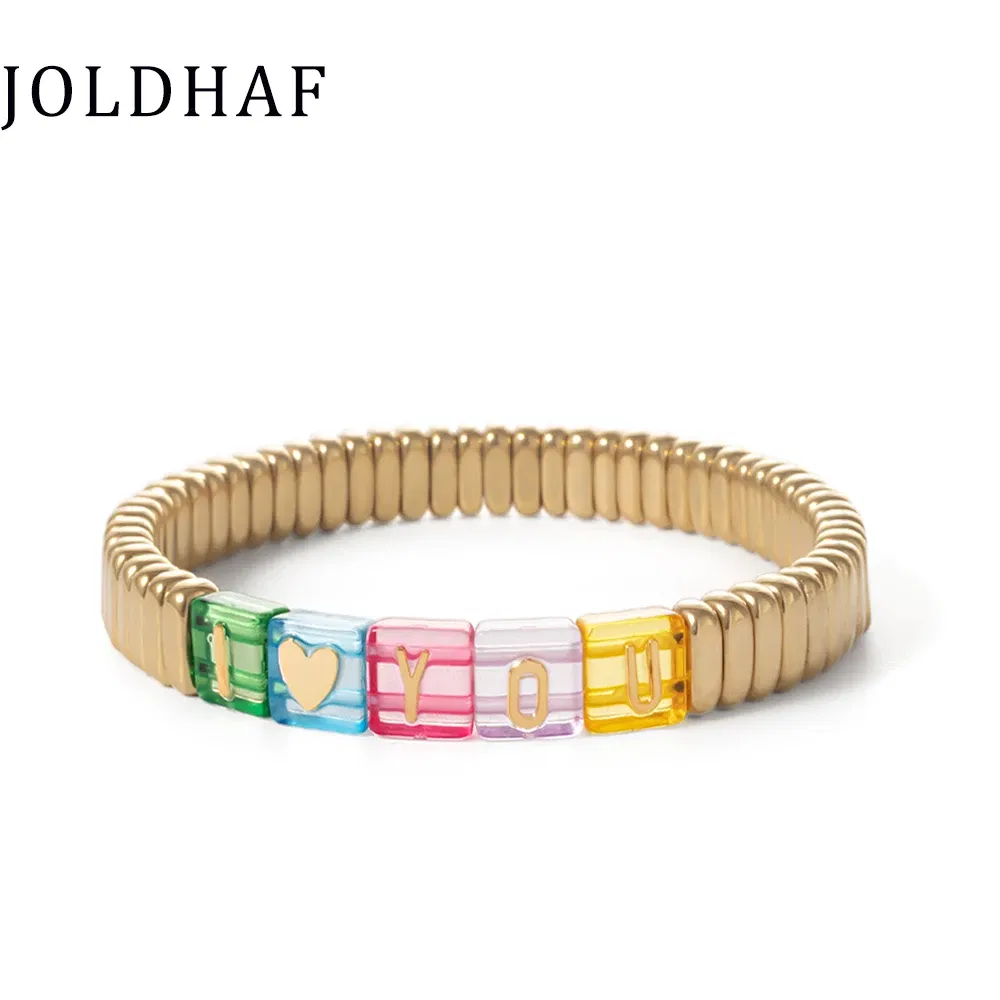 Metal Color: Rhodium Plated, Ships From: CHINA - Wholesale Gold Silver Color Elastic Bracelets Handmade Letter Charms Bracelets For Women 2X8MM Beads Bracelets Bohemain Jewelry