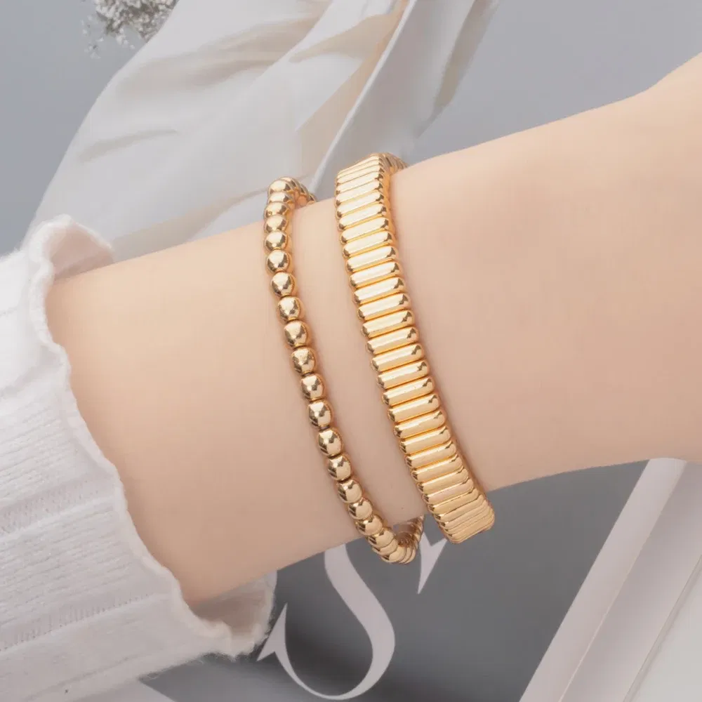 Metal Color: Rhodium Plated, Ships From: CHINA - Wholesale Gold Silver Color Elastic Bracelets Handmade Letter Charms Bracelets For Women 2X8MM Beads Bracelets Bohemain Jewelry