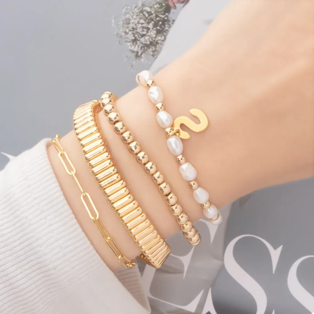 Metal Color: Rhodium Plated, Ships From: CHINA - Wholesale Gold Silver Color Elastic Bracelets Handmade Letter Charms Bracelets For Women 2X8MM Beads Bracelets Bohemain Jewelry