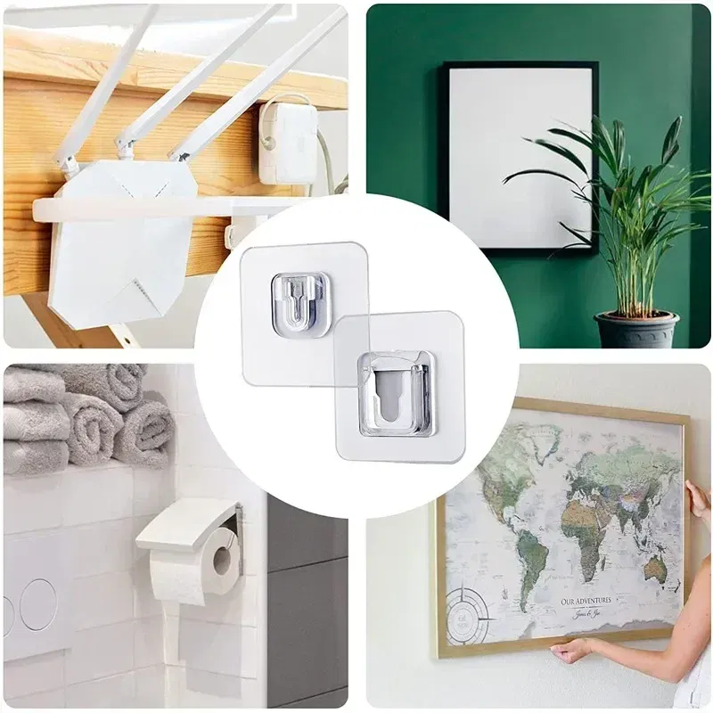 Color: Dark Khaki - Double-Sided Adhesive Wall Hooks Hanger Strong Transparent Suction Cup Sucker Hooks Kitchen Bathroom Storage Plug Socket Holders