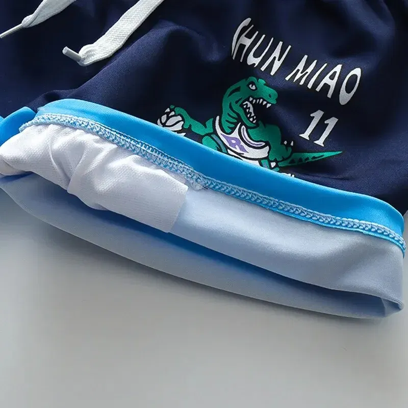 Size: Children, Color: Blue - Summer Boys Swimsuit for Kids Split Sun Quick Dry With Swim Cap Swimsuit Cartoon Boys Set