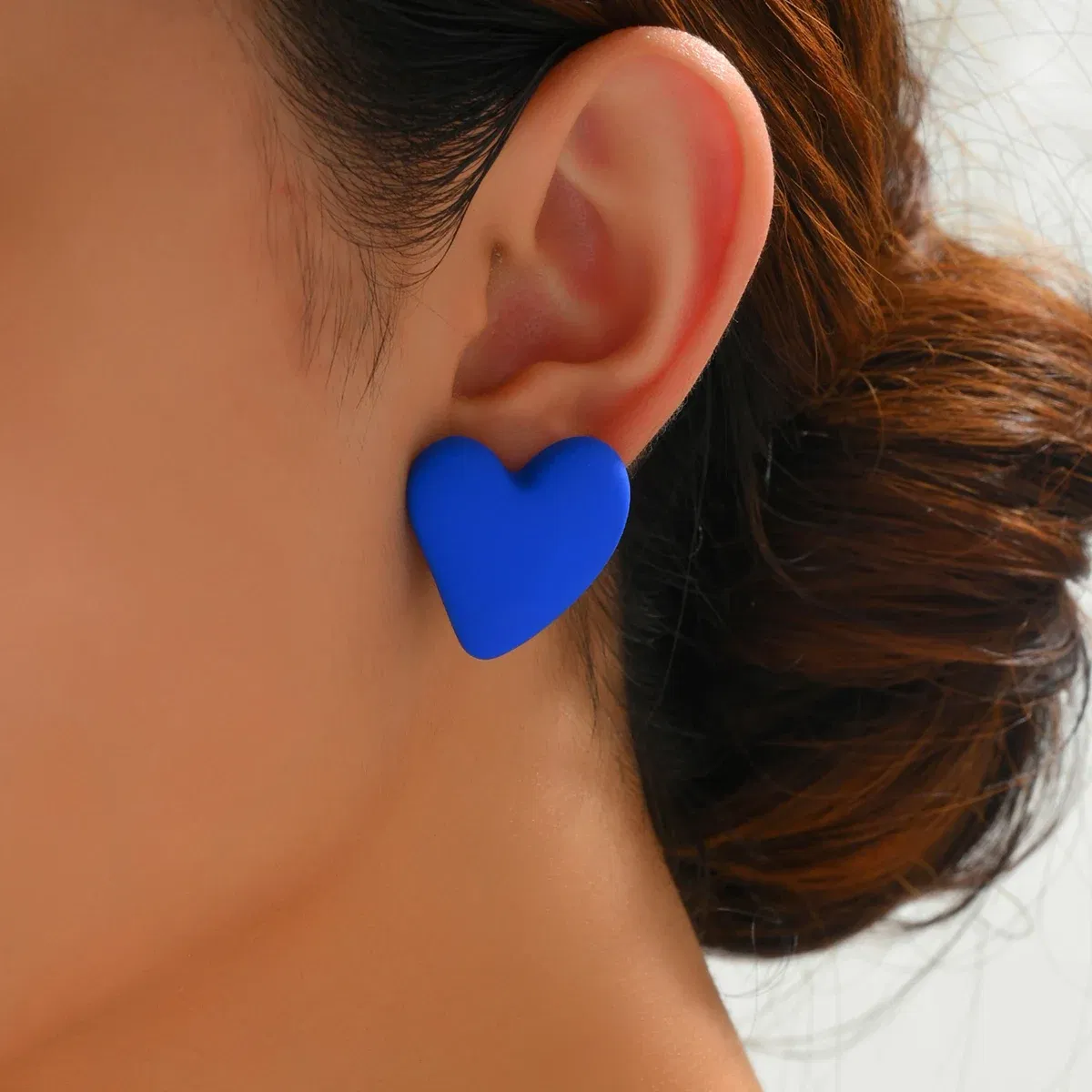 Metal Color: Antique Copper Plated - Koean Fashion Candy Color Acrylic Love Eardrop Simple Design Geometric Heart Party Jewelry Earrings Ear Studs All-match EarStuds