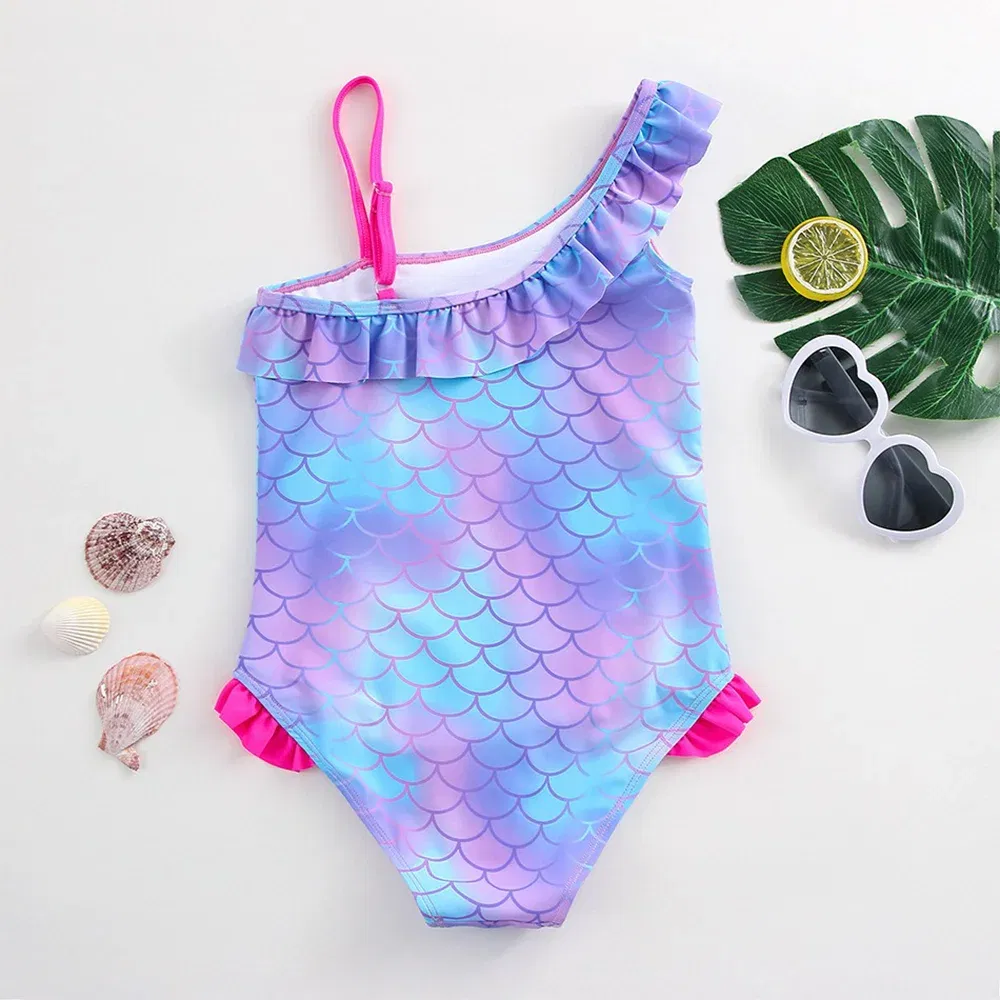 Color: Dark Purple, Size: XL - Stitch Girls Swimsuit Fashion Mermaid Fish Scale One-Piece Bathing Suits Children's Dresses Summer Swimwear Beach Suit Kids Wear
