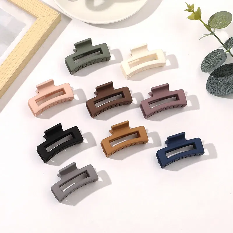 Color: green - Wholesale 4.5cm Frosted Matte Mini Grab Clip Crab Hair Clips Women Hollow Square Hair Catches Ponytail Clip Bangs Clip Top Clips