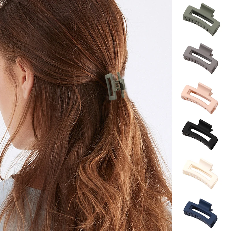 Color: green - Wholesale 4.5cm Frosted Matte Mini Grab Clip Crab Hair Clips Women Hollow Square Hair Catches Ponytail Clip Bangs Clip Top Clips