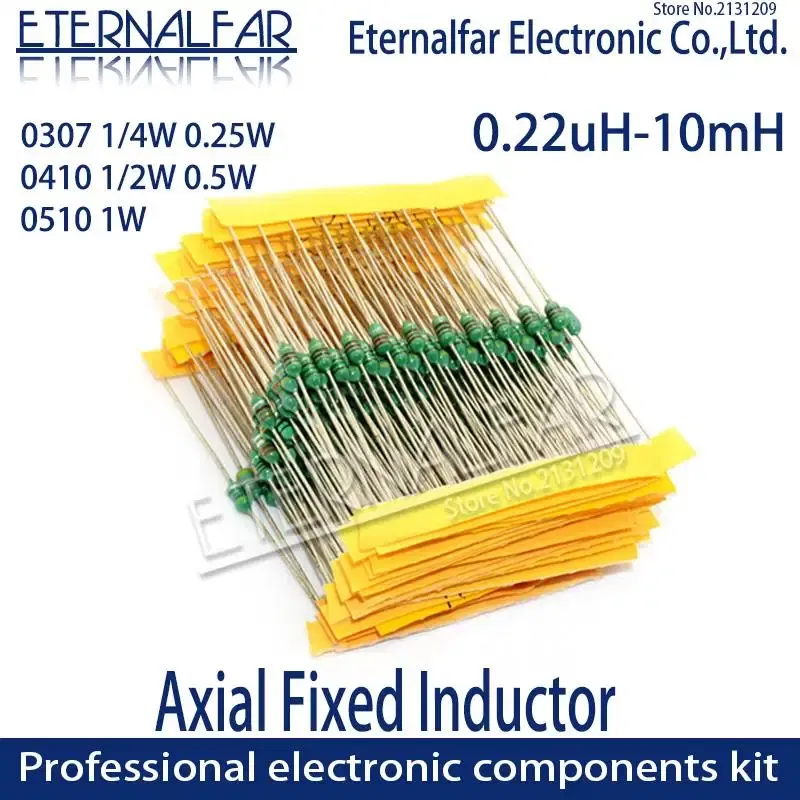 Volume: 12, Value of Resistance: 2R - 0307 1/4W 0410 1/2W 0510 1W Color Ring Inductors DIP Inductance 0.22uH 10mH 1 2.2UH 3.3 4.7UH 10 22 33UH 47 68 100 220 330 uH mH