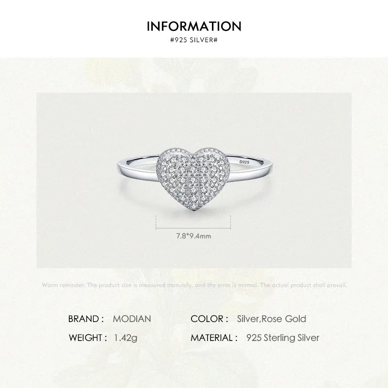 Gem Color: Yellow, Ring Size: 5 - MODIAN 925 Sterling Silver Delicate Romantic Love Heart Finger Ring Zirconia For Women Fine Jewelry Valentine Day Gift