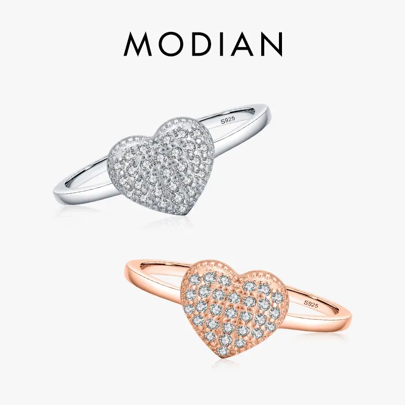 Gem Color: Yellow, Ring Size: 5 - MODIAN 925 Sterling Silver Delicate Romantic Love Heart Finger Ring Zirconia For Women Fine Jewelry Valentine Day Gift