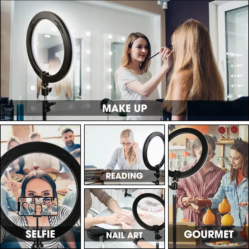 Color: SKY BLUE - 10 inch LED Selfie Ring Light Dimmable Photography Fill Lamp with Mini tripod for Mobile Phone Live Video Photo Studio Ringlight