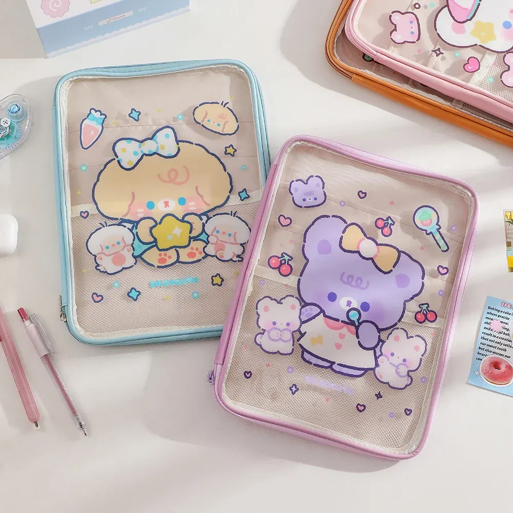 Color: PURPLE - Cartoon PVC Stationary Organzier Pouch Big Capacity Storage Pens Eraser Students Pencil Bags