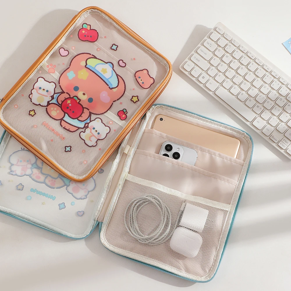 Color: PURPLE - Cartoon PVC Stationary Organzier Pouch Big Capacity Storage Pens Eraser Students Pencil Bags