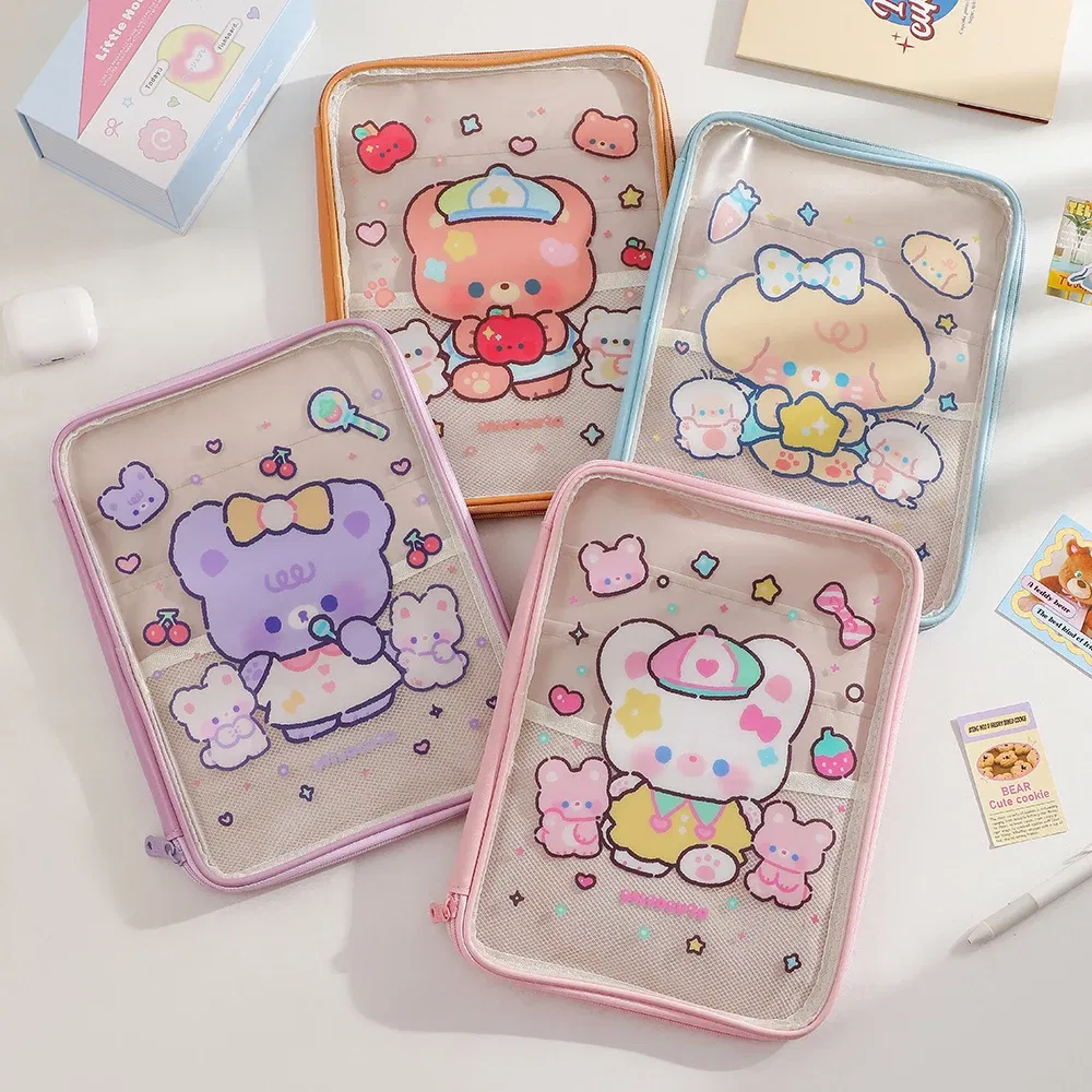Color: PURPLE - Cartoon PVC Stationary Organzier Pouch Big Capacity Storage Pens Eraser Students Pencil Bags