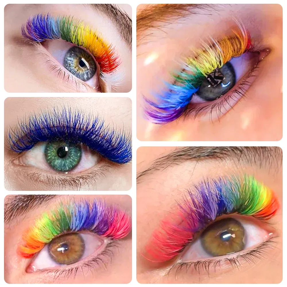 Curl: D, Thickness: 0.07mm, Length: 12mm, Ships From: CHINA - ANJOSIRMA Mix Color eyelashes Make up High Quality Soft Natural Synthetic Mink Rainbow Eyelash Extension Supplies 8 Colors Mix