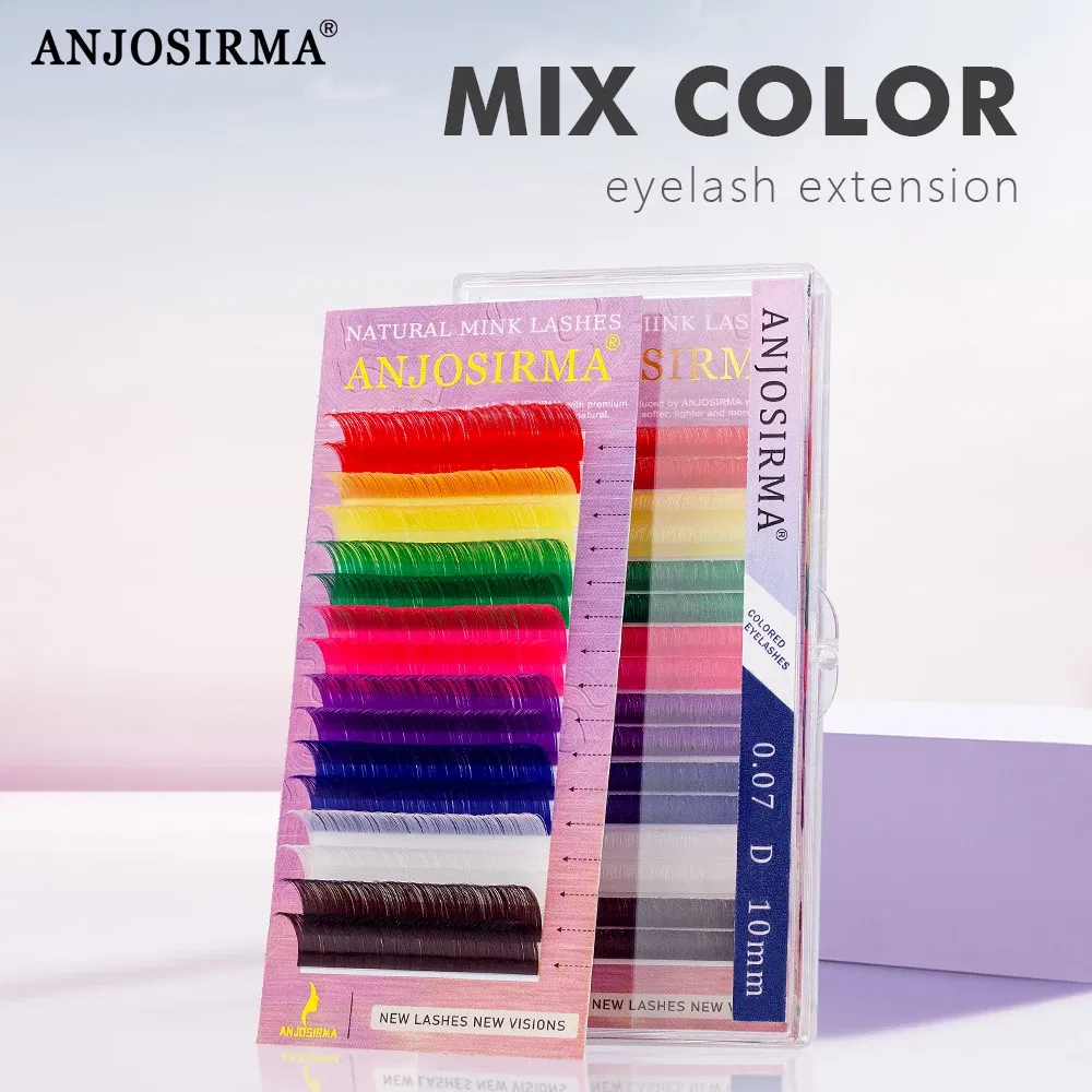 Curl: D, Thickness: 0.07mm, Length: 12mm, Ships From: CHINA - ANJOSIRMA Mix Color eyelashes Make up High Quality Soft Natural Synthetic Mink Rainbow Eyelash Extension Supplies 8 Colors Mix