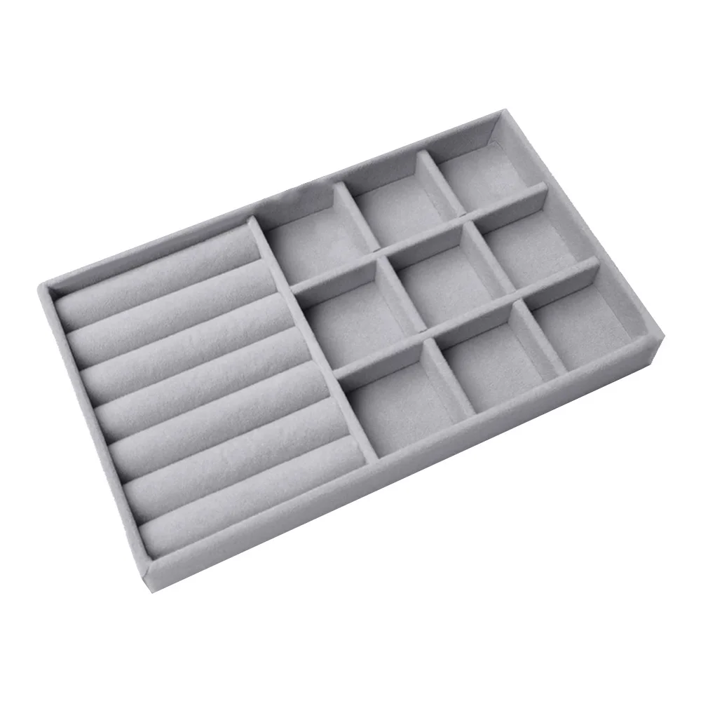 Color: Brown - Velvet Jewelry Storage Box Necklace Stackable Display Tray Bracelet Earring Organizers DIY Handicrafts Drawer Box Organizer Box