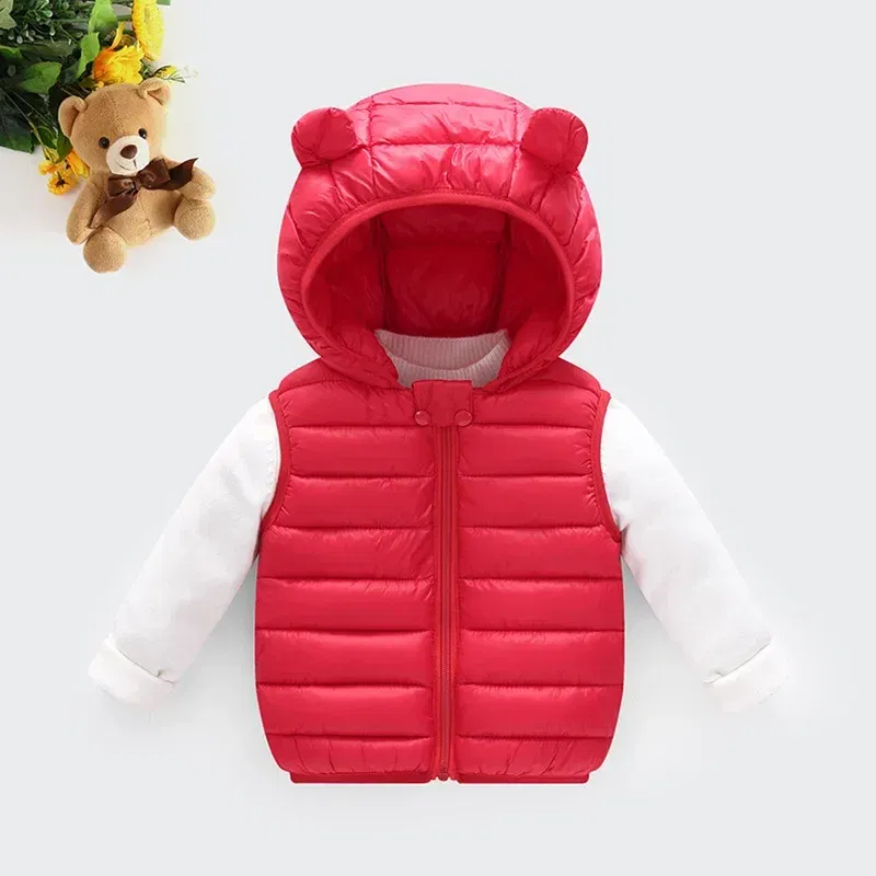 Color: Pink, Kid Size: 3T - Baby Boys Girl Warm Down Vest Toddler Cotton Waistcoat Children Autumn and Winter Clothes Kids Hooded Jackets 1-6 Years Old
