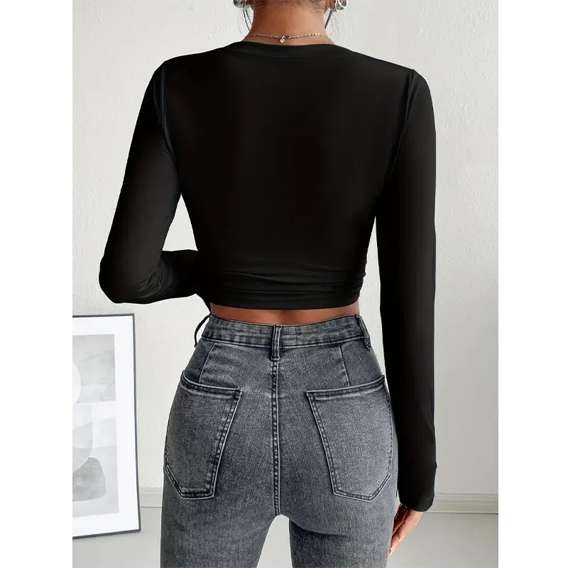 Color: Pink, Size: M - Autumn Winter Women's Long Sleeve T Shirt Slim Fit Tees Crop Tops Shirts Basic Tee Tops Workout Streetwear Y2K Fall Fashion 2025