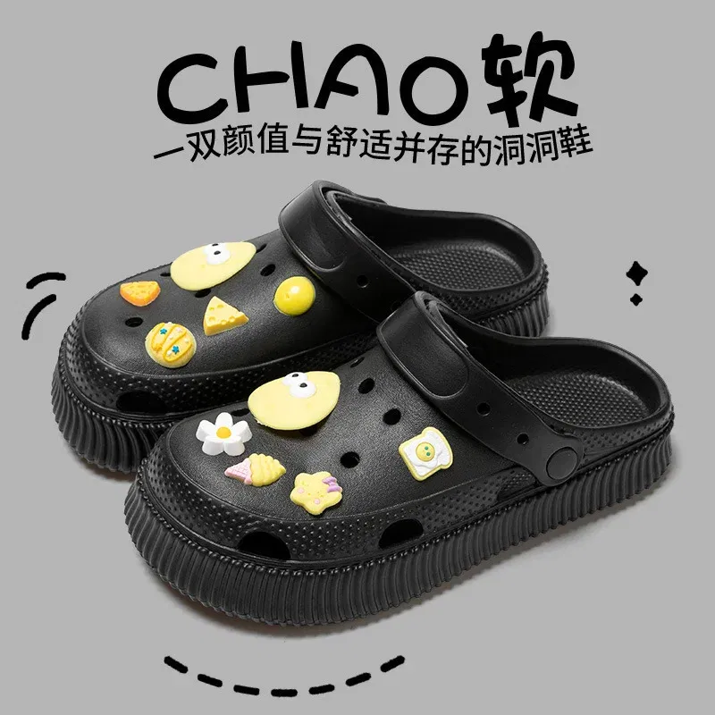 Color: Clear, Shoe Size: 40-41 - Shoes hole shoes girls wear outside couple bag head women cool slippers