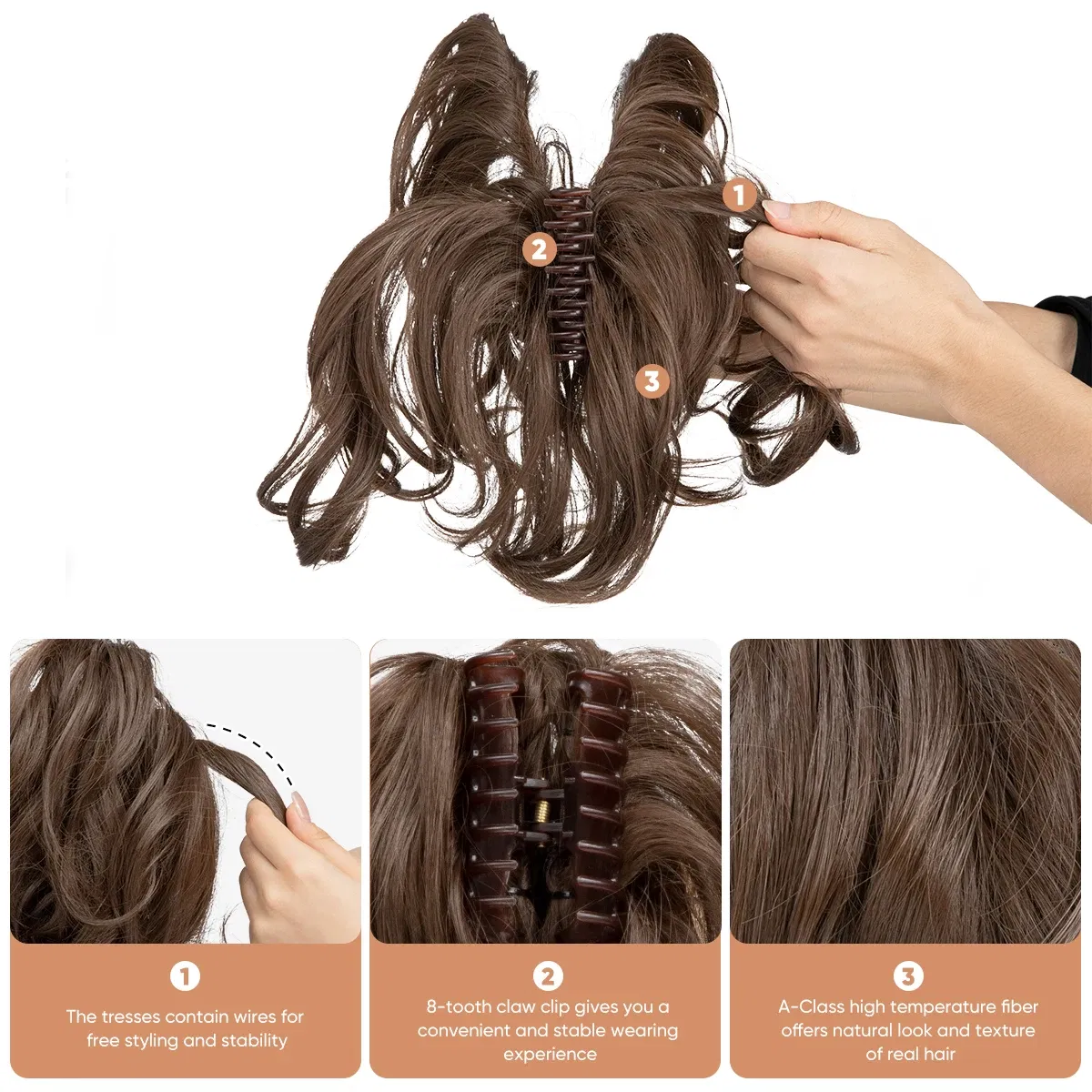 Color: T27/30/4, Bulk Buy: 1pc - Synthetic Diy Claw Clip In Ponytail Hair Extensions Hairpiece Hair Bun Fake Black Blonde Natural Hair False Pigtail for Women