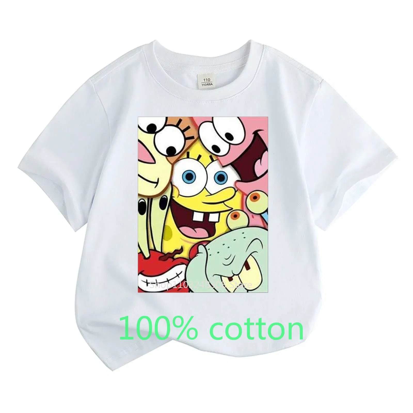 Color: Silver, Kid Size: 14T - Mr. Krabs Squidward  Sandy Spongebob T-shirt 100%Cotton  Children Round Neck Short-sleeved Boys Girls  Fashion Kids Clothes