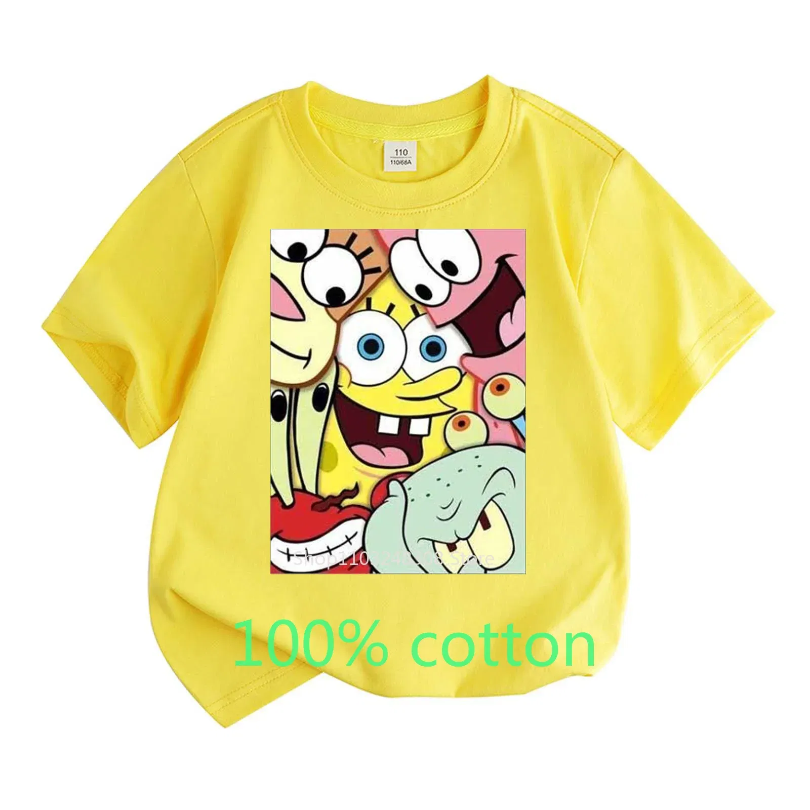 Color: Silver, Kid Size: 14T - Mr. Krabs Squidward  Sandy Spongebob T-shirt 100%Cotton  Children Round Neck Short-sleeved Boys Girls  Fashion Kids Clothes