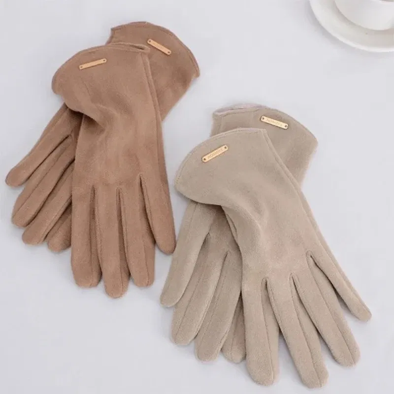 Color: green, Gloves Size: One Size - Women Autumn Winter Keep Warm Touch Screen Thin Solid Simple Gloves Cycling Drive Suede Fabric Elegant Windproof